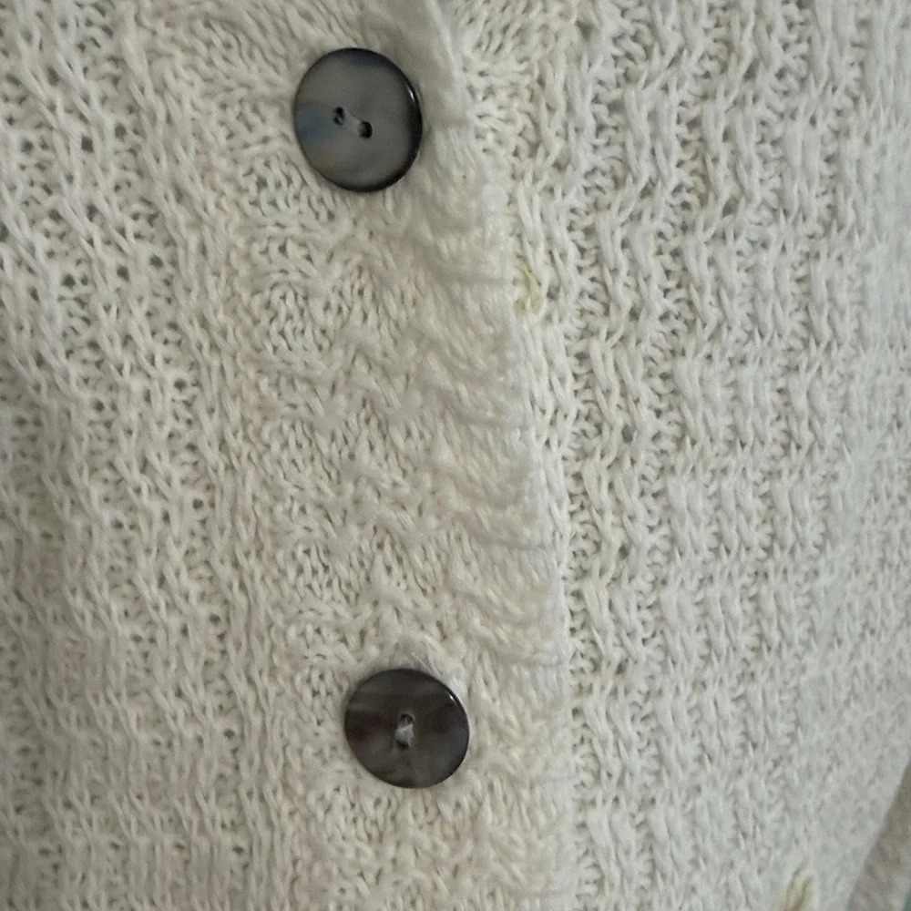 Cream Textured Knit Button Front Cardigan XL Soft Oversized Sweater with Pockets